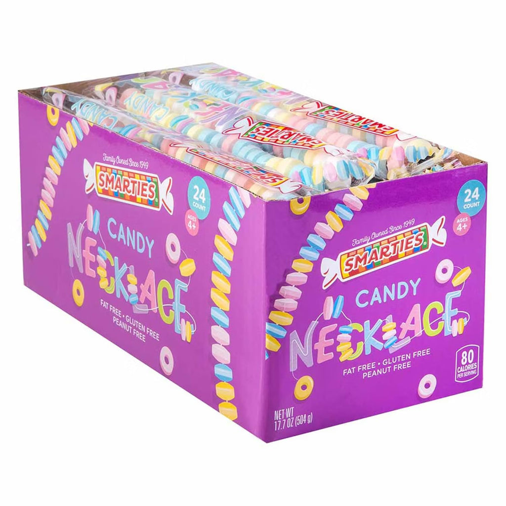 Smarties Candy Necklace - Bulk Candy Individually Wrapped - Gluten Free & Vegan, Fruit Flavored, Hard Candy on Stretch String - Perfect Party Favors, Birthdays & Halloween Hard Candy Box - 24 Count