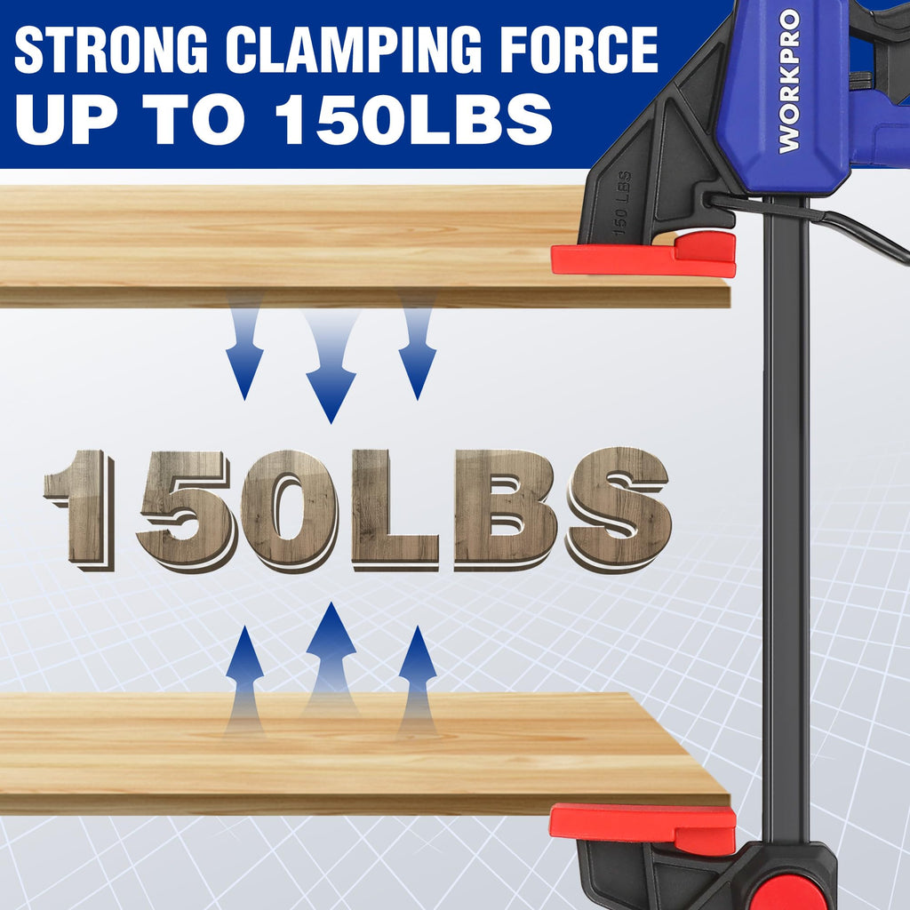WORKPRO 10-Pack Bar Clamps for Woodworking, 6-Inch (2) Mini & (2) Light Duty and 12-Inch (2) Wood Clamps & 4-1/2-Inch (4) Spring Clamps, F Clamp with 50/150 LBS Load Limited