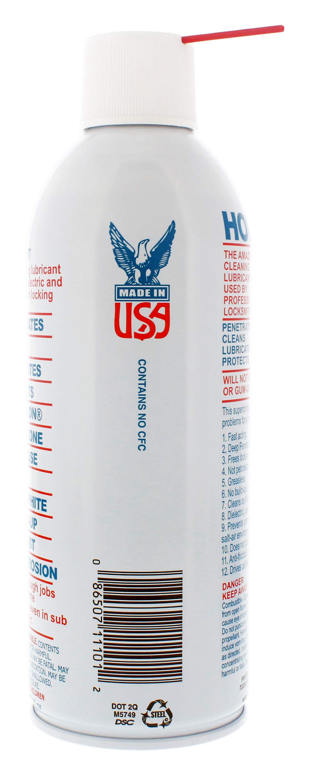 Houdini Lock Lube Professional Lock Lubricant Spray, 11 oz - Greaseless, Graphite-Free, Dielectric Cleaner & Protectant for Door Locks, Hinges, Latches & Electronics - Anti-Rust Formula