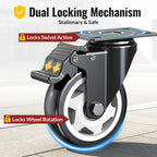 4 inch Heavy Duty Caster Wheels, Set of 8 Swivel Casters with Safety Dual Locking, 2400 lbs Total Capacity, Noiseless Polyurethane Wheels for Workbench, Cart, Industrial (Screws Included)