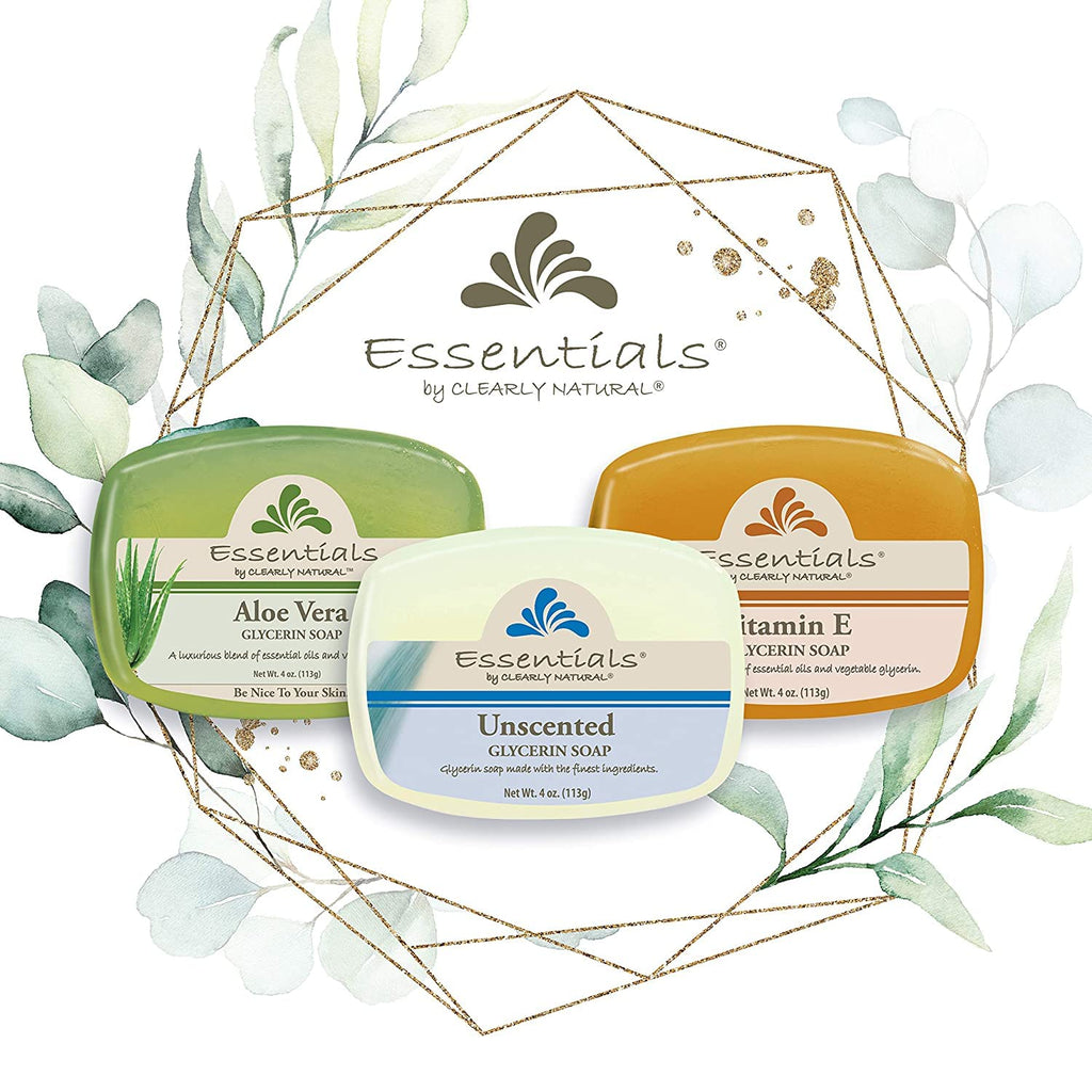 Clearly Natural Essentials Glycerin Bar Soap, Unscented, 4 Ounce, Pack of 12 (Packaging May Vary)