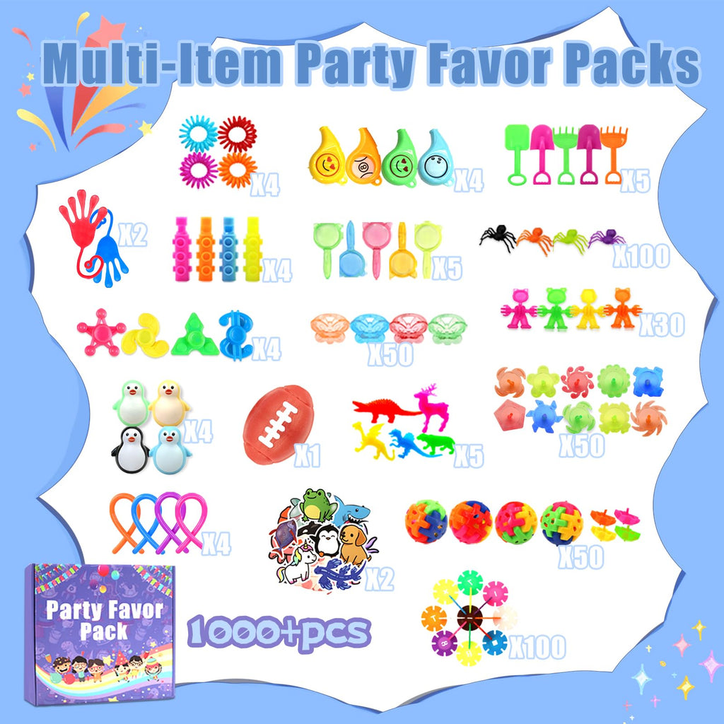 1000 Pcs Party Favors for Kids, Fidget Toys Bulk, Treasure Box Toys for Classroom Prizes, Goodie Bag Stuffers Pinata Fillers, Carnival Birthday Stocking Stuffers for Boys Girls, Prize Box Toy for Kids