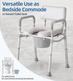 HOMLAND Bedside Commode with Padded Seat and Backrest, Aluminum Commode Toilet with Bucket, Easy Cleaning Portable Toilet for Adults and Seniors, 350 lb Capacity Enhanced Crossbar