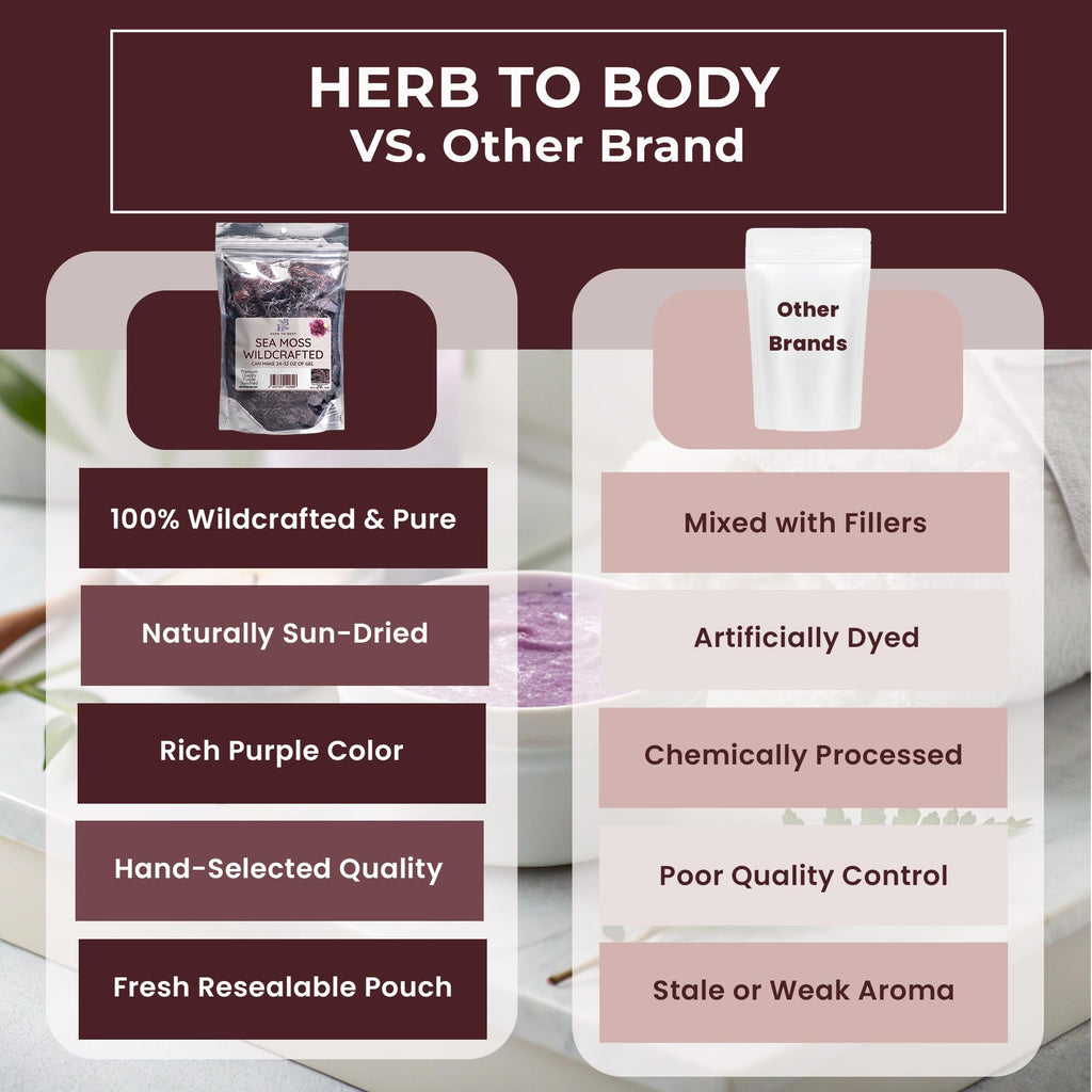 Herb To Body Purple Sea Moss – 4oz, Purple Sea Moss, Gold, 100% Wildcrafted from Saint Lucia Raw and Dried, Vegan Superfood with 90+ Minerals, Non-GMO