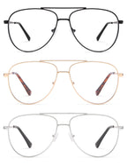 AMOMOMA Aviator Reading Glasses for Women,Men Blue Light Blocking Computer Readers Trendy Retro Metal Frame AM6162US, Black&Gold&Silver 1.00x