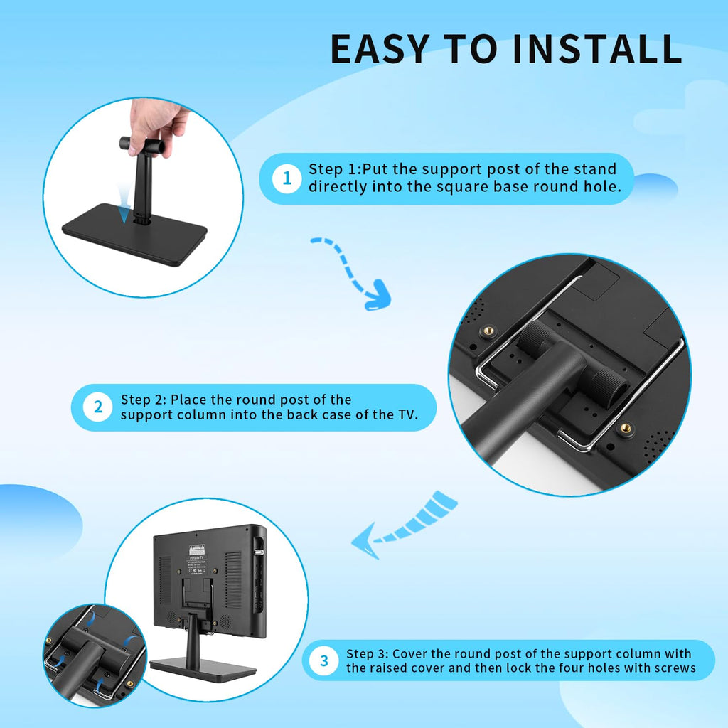 Feihe 12 Inch Small TV, Portable TV with HD Display, Antenna,HDMI,AV,USB Ports, Built-in Digital Tuner and Compact Design for Kitchen, RV, and Travel