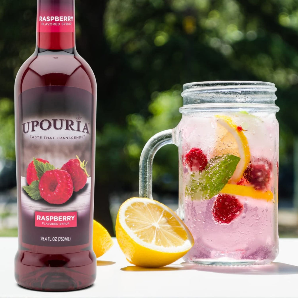 Upouria Coffee & Tea Syrup Variety Pack, Raspberry, Mango, and Peach Flavoring, 100% Vegan, Gluten-Free, Kosher, 750 mL Bottles with 3 - Coffee Syrup Pumps