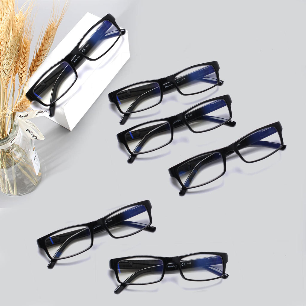 BIENCOOL 6 Pack Reading Glasses Traditional Frames for Men and Women Readers with Spring Loaded Hinges (6 Pack Black, 1.75, multiplier_x)