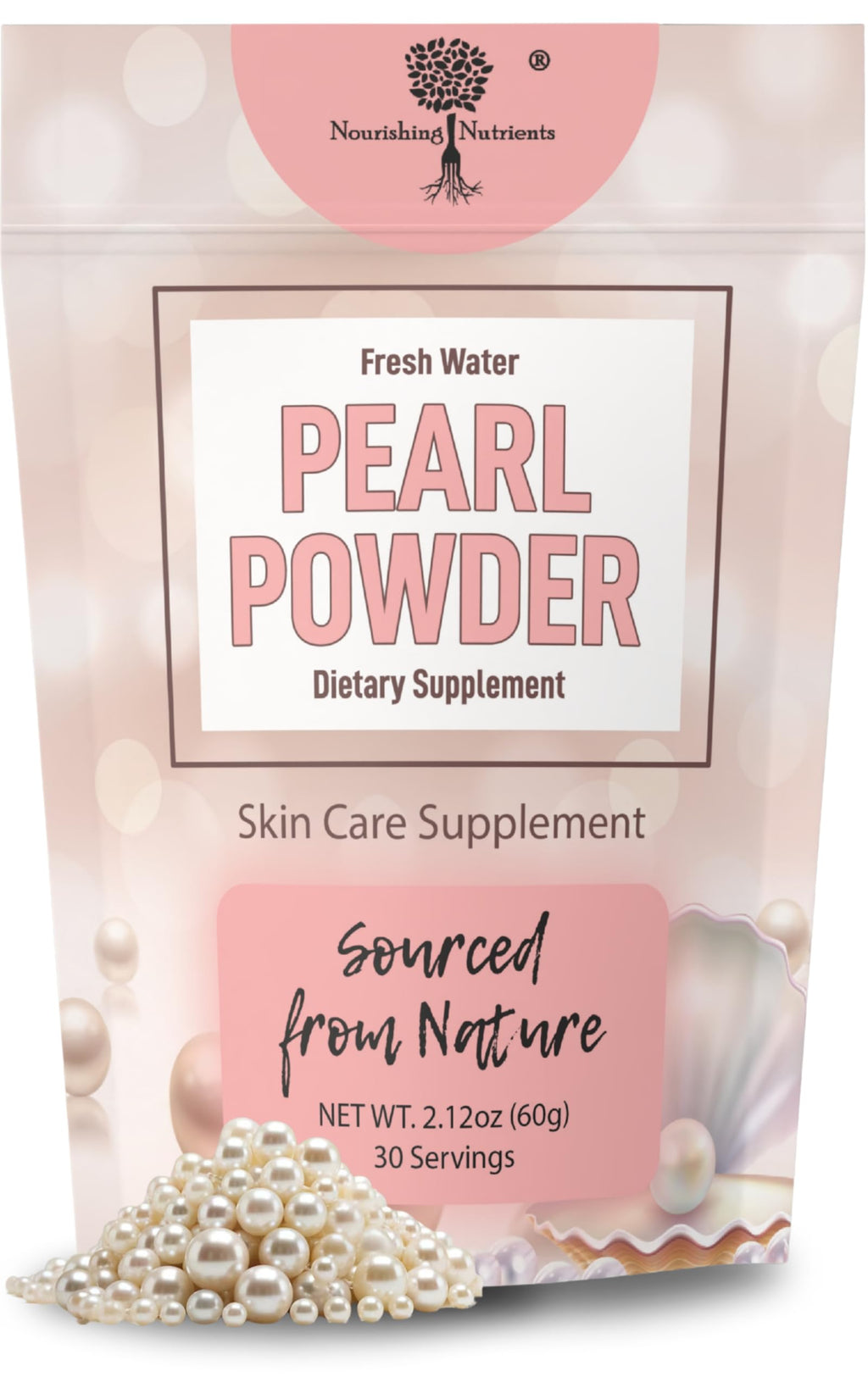 Pearl Powder Supplement for Skin Health - Anti-Aging, Antioxidant & Collagen Production - Healthy Eyes, Hair and Nails, Supports Immunity, Mood and Sleep - With Calcium and Amino Acids 60g 30 servings