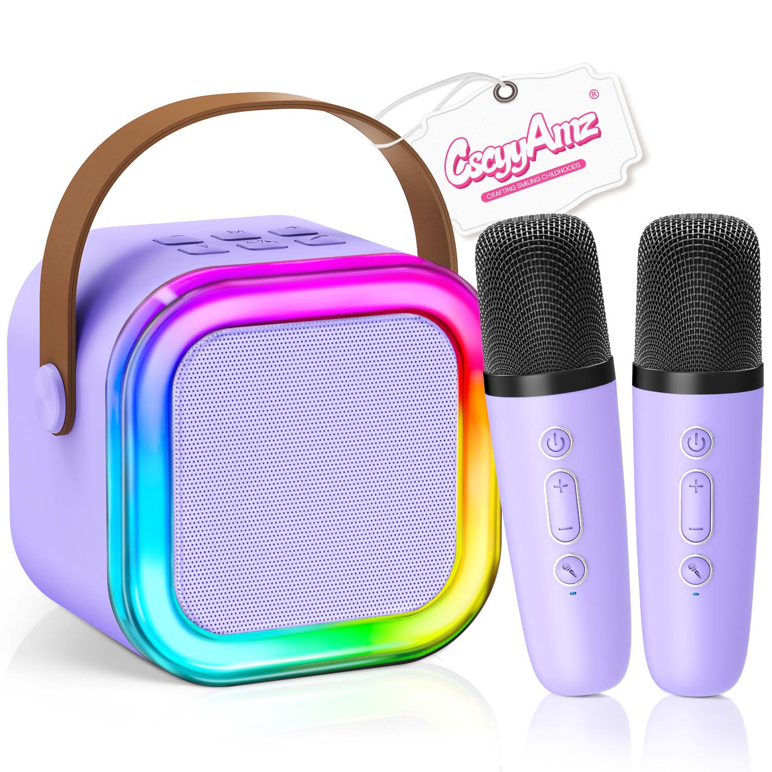 【2025 Newest】 Mini Karaoke Machine for Kids Girls & Boys - Portable Bluetooth Speaker with 2 Wireless Microphones - Kids Birthday Gifts for Ages 4-10 - Kids' Instrument Accessories - Purple