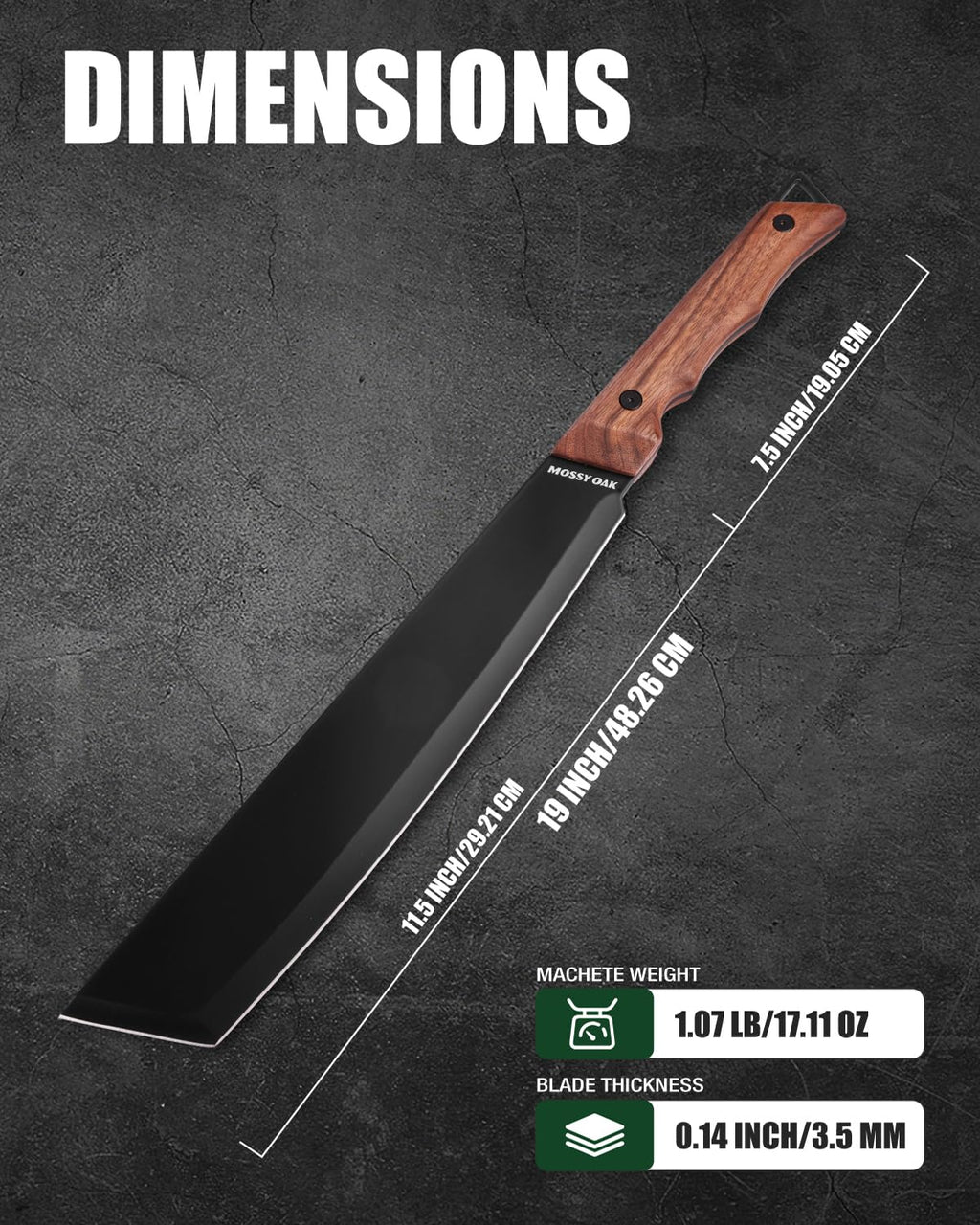 Mossy Oak 19" Machete with Oxford Sheath