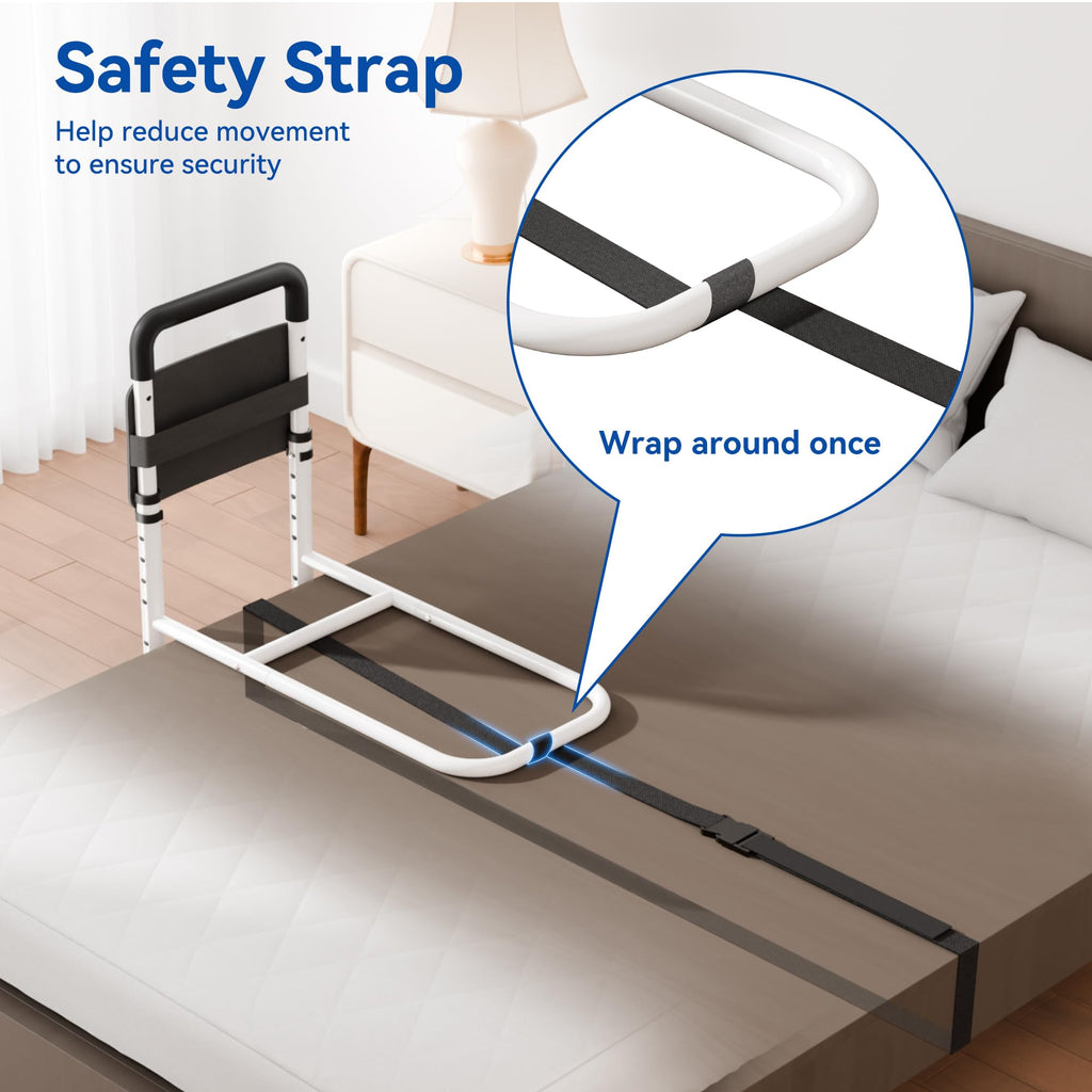 Josmimic Bed Rails for Elderly Adults Safety - Height Adjustable Bedrail with Storage Pocket and Non-Slip Handle Bar for Getting in&Out of Bed, Hold up to 300LBs - Fits Twin Full Queen King,Black
