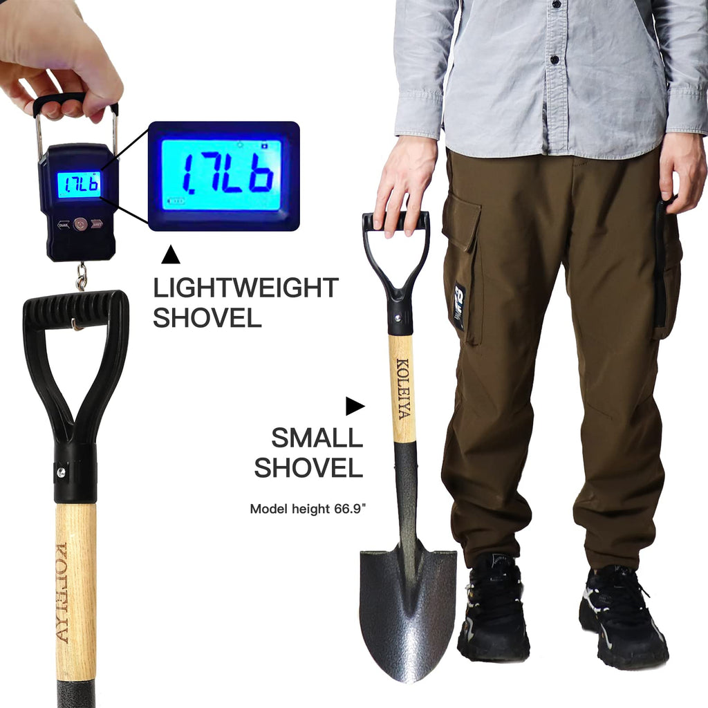 KOLEIYA Small Short Handle Shovel - 28 Inches Overall Length - Kids Metal Sand Shovel for Digging and Gardening - Metal + Wooden