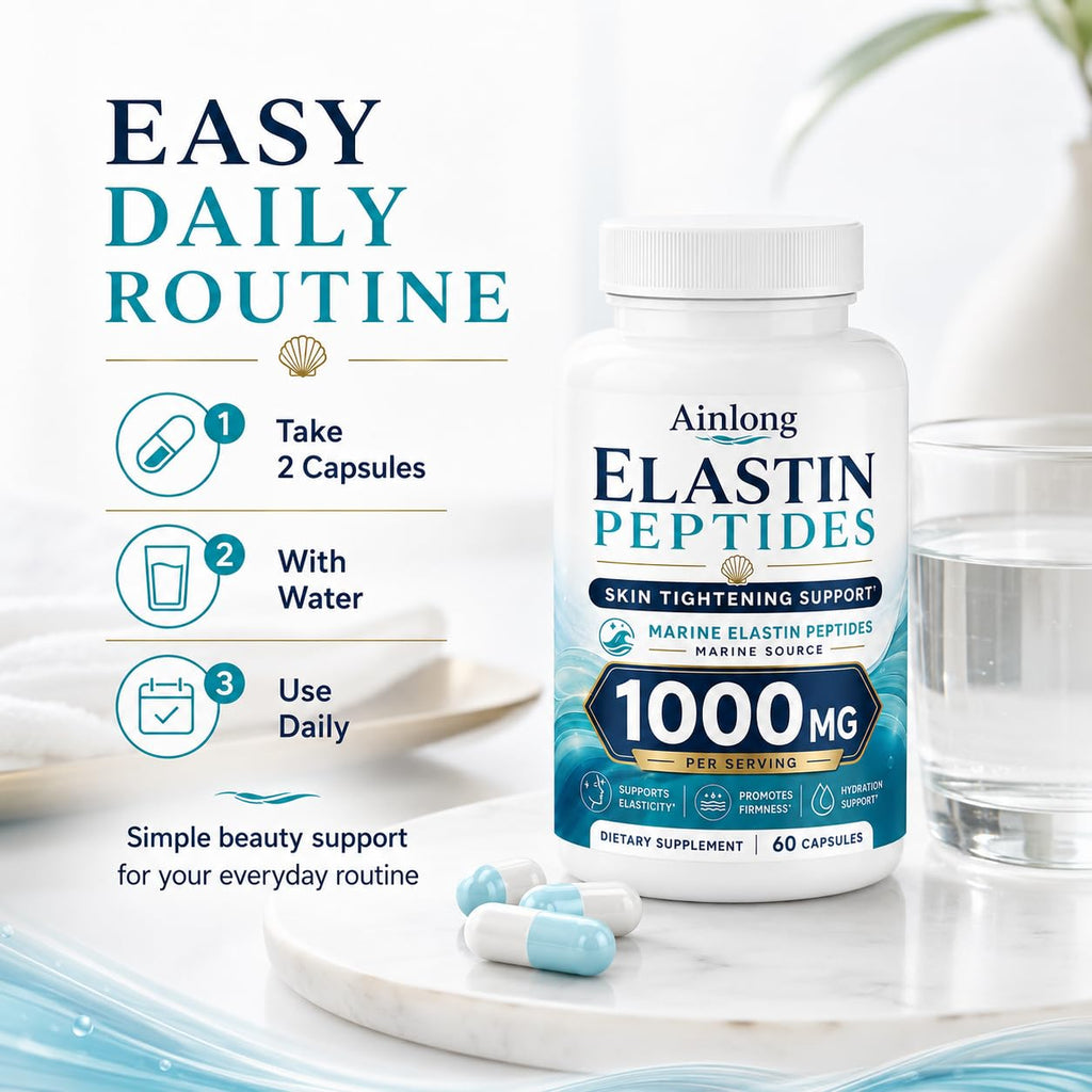 Ainlong Elastin Peptides 1000mg, Marine Elastin Peptide Skin Tightening Formula, 60 Count (1)