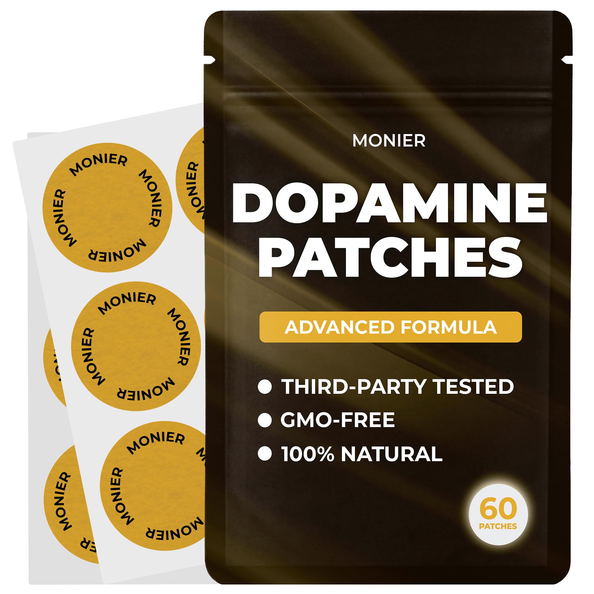 MONIER Dopamine Patches | Mood & Positivity | with Lion’s Mane, Rhodiola Rosea, Ginkgo Biloba, 5-HTP | Dopamine & Serotonin Balance for Women and Men | 60 Days Supply