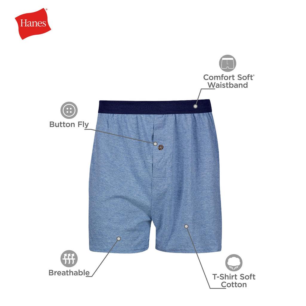 Hanes Mens Boxers, Cotton Knit Comfortable Underwear, Moisture-wicking 5-pack Boxer-shorts, Assorted - 5 Pack, Medium US