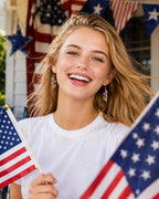 shownee Gold Dangle Patriotic Earrings for Women American Flag Red White Blue Earrings 250th Anniversary USA Merchandise 4th of july Independence Day Gifts