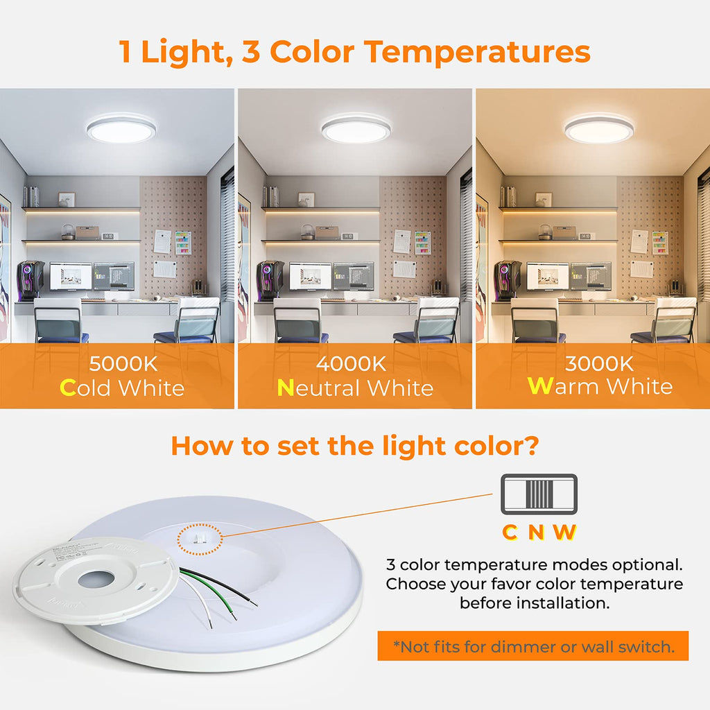 BLNAN LED Flush Mount Ceiling Light, 9 Inch 18W 3000K/4000K/5000K Hardwire Light Fixture, Ultra Thin Round White Lamp for Kitchen Porch Bedroom Hallway Stairwell Basement, Non-dimmable 2 Pack