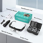 Magnifying Glass with Lights, Headband Hands Free Magnifying Glasses for Close Work, Flip-up Magnifier with 3 Color Temperature, 1.5X to 5.0X Lenses for Jewelry Crafts Soldering Repair (Black)