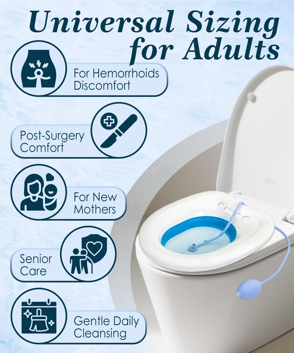 xemieau Sitz Bath, Sitz Bath for Toilet Seat, Postpartum and Hemorrhoids Care Kit - Yoni Steam Seat - Foldable Portable Basin soak - Universal Fit for Standard Toilets
