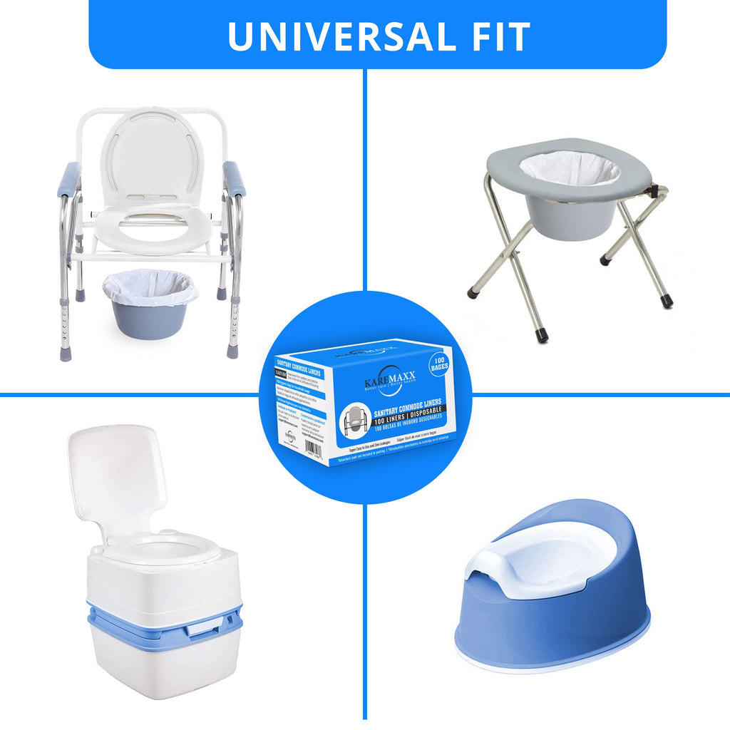 100 Bedside Commode Liners Bags for Commode Toilet - Leak Proof & Odorless Potty Liners for Portable Potty Chair Liners - Potty Bags for Portable Toilet Bag - Bedside Toilet Liners Disposable Adult