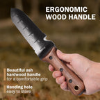 ROYTOA Hori Hori Garden Knife, Garden Tools with Sheath for Weeding,Planting,Digging, 7" Stainless Steel Blade with Cutting Edge, Full-Tang Walnut Wood Handle with Hanging Hole