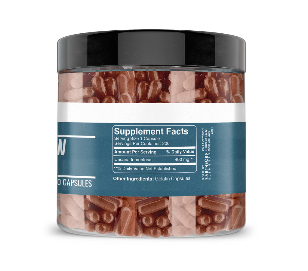 Earthborn Elements Cat's Claw Bark 200 Capsules, Pure & Undiluted, No Additives