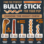 Mighty Paw 12" Bully Sticks for Dogs - Large, Medium and Small Dog Chew