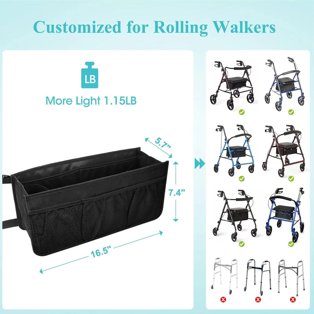 Dotday Rollator Basket with Cup Holder, Easy to Use Rollator Accessories Folding Storage Bag, Never Tipping Over
