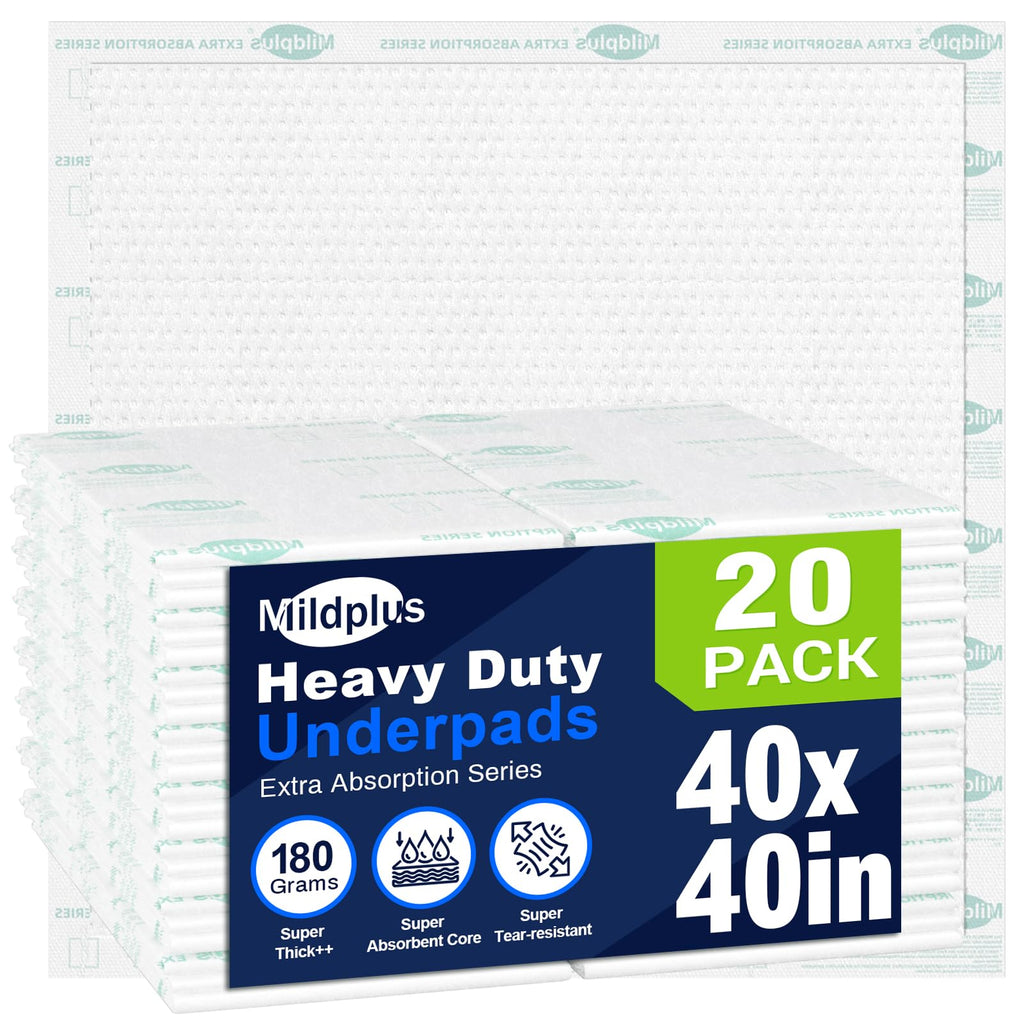 Heavy Duty Underpads 40"X40" Super Sized Chucks Pads 180 Grams Disposable Bed Pads with Strength Cloth Backing Extra Absorption Pads for Incontinence (100X100CM, 20 Count, Discreet Packaging)