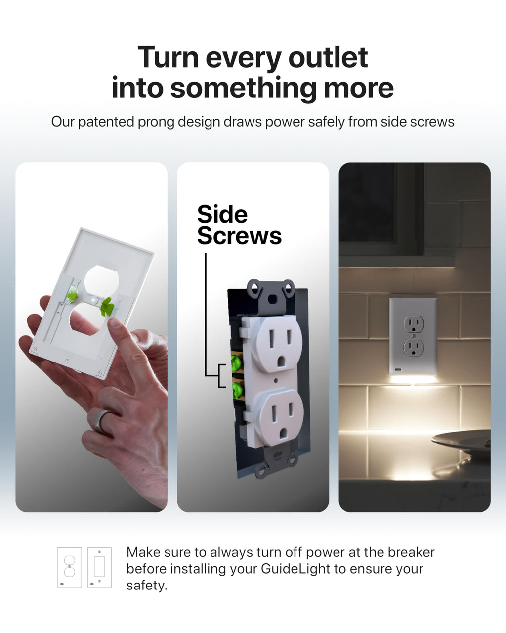 Single - SnapPower GuideLight [For Duplex Outlets] - Replaces Plug-In Night Light - Electrical Receptacle Wall Plate With LED Night Lights - Auto On/Off Sensor - (Duplex, White)