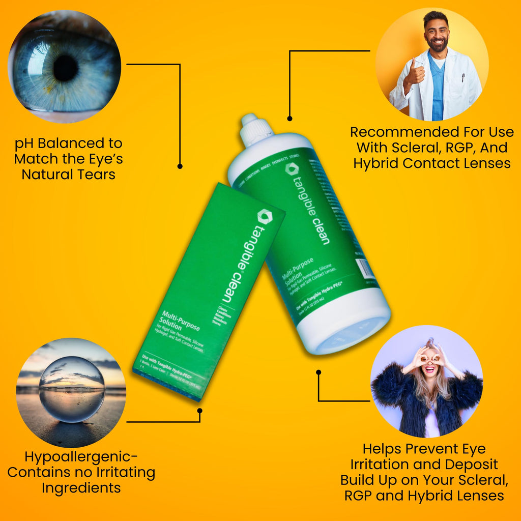 Tangible Clean Multi-Purpose Contact Lens Solution for Scleral and Gas Permeable Contact Lenses, with Lens Case, 12 Fl Oz