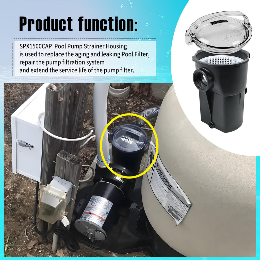 XQK SPX1500CAP Pump Strainer Housing w/Basket Compatible with Hayward Strainer Pump Housing Power-Flo LX SP1580,SP1580. EP1500LX Filter Pumps Replacement Filter Shell, SP1520UN Strainer Pumps Body