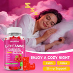 HUUAYAO L-Theanine Gummies 400mg, L-Theanine Supplement for Kids & Adults with Ashwagandha, GABA, 5HTP for Calm, Zzz & Relaxation Support, Raspberry Flavor, 120 Counts
