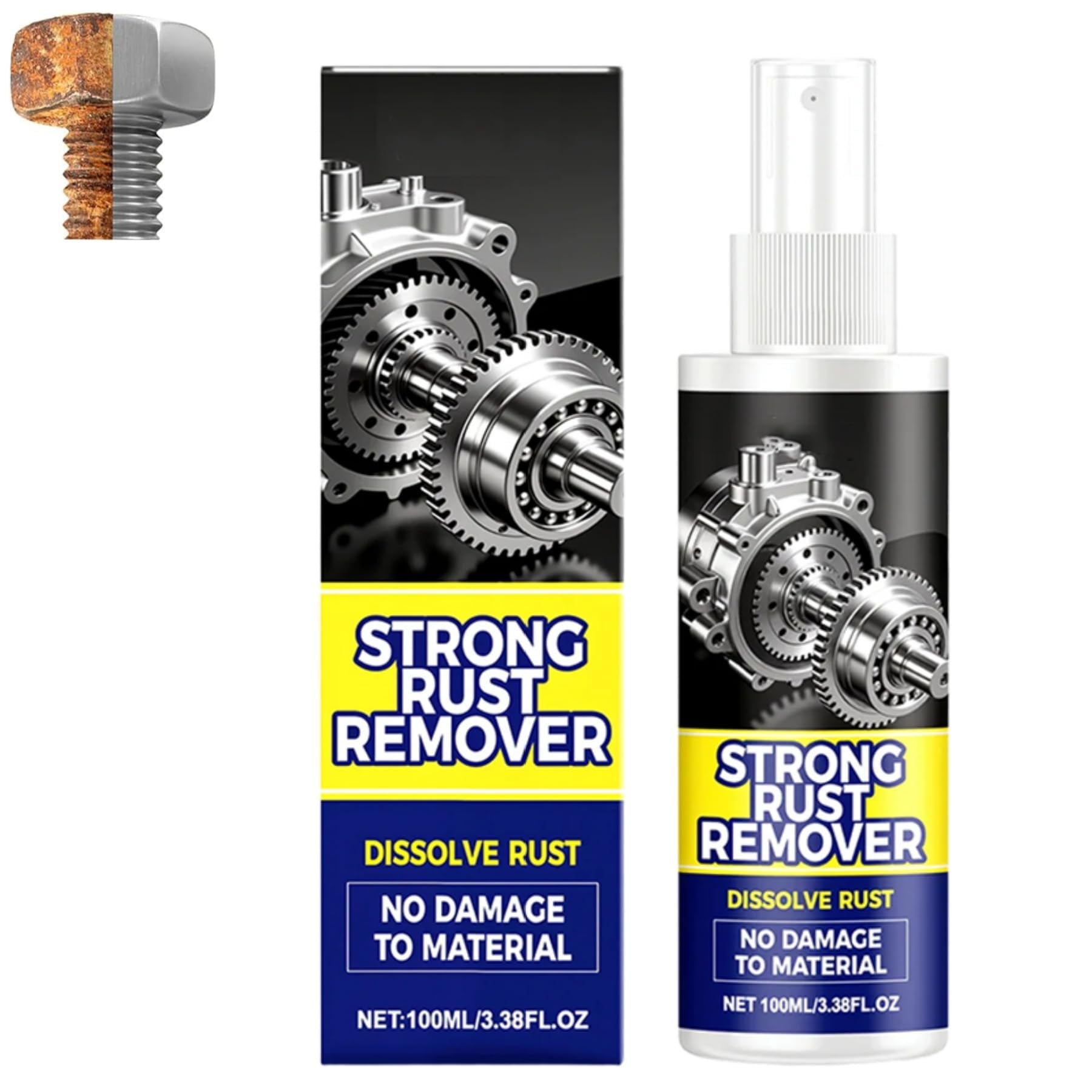 HISKI Rust Remover Spray, Multipurpose Rust Stain Remover, Rust Remover Spray for Metal, Heavy Duty Metal Cleaner for Vehicles, Tools, Chains (1PC)