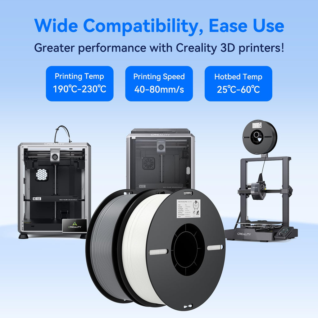 Creality PLA Filament 1.75mm Bundle 2KG, High Precision +/-0.02mm 3D Printer Filament, Consistent Extrusion, Smooth Printing, 2 Pack 1KG Spool,Fits for Most FDM 3D Printers(Black*2)