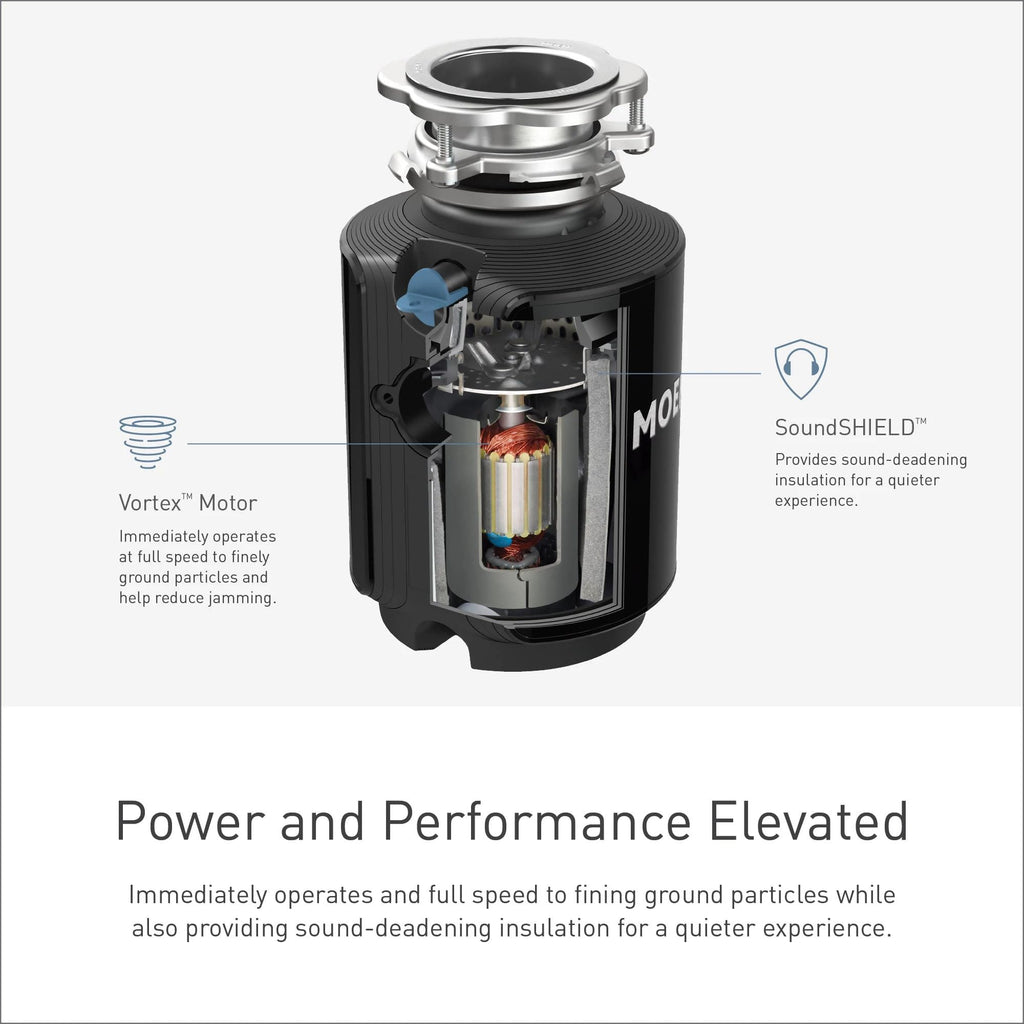 Moen Prep Series PRO Continuous Feed Compact Garbage Disposal for Kitchen Sink with Power Cord, GXP50C