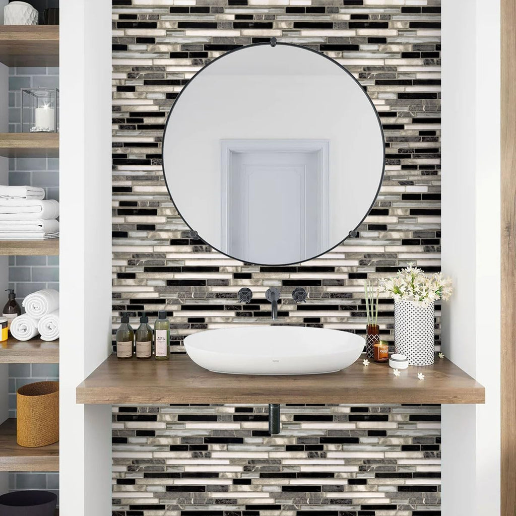 Livebor Peel and Stick Backsplash Wallpaper Kitchen Backsplash Wallpaper 17.7inchx393.7'' Tile Contact Paper Kitchen Peel and Stick Countertops Waterproof Contact Paper for Bathroom Black/Gray
