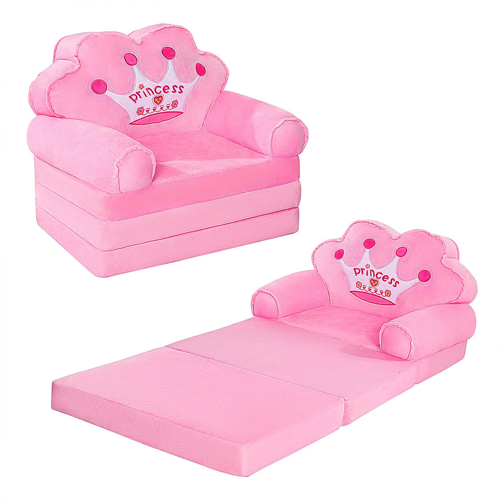 MOONBEEKI Kids Couch Fold Out, Foldable Princess Chair for Toddlers, Pink