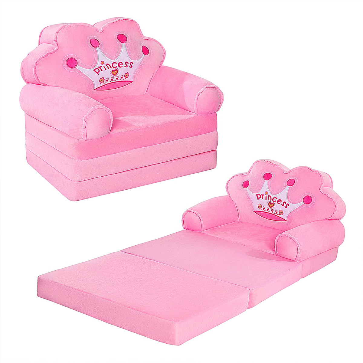 MOONBEEKI Kids Couch Fold Out, Foldable Princess Chair for Toddlers, Pink