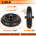 GICOOL 14.5" Wheelbarrow Tire, 3.50-8” Pneumatic Tire, Universal Wheelbarrow Wheel for 4.80/4.00-8”, 4.00-6”, and 2.50-8”, with 6" Centered Hub, 5/8" Axle Bore Hole, Sealed Bearings
