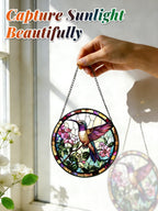 Hummingbird Stained Glass Suncatcher Window Hanging Flowers Gifts for Mom