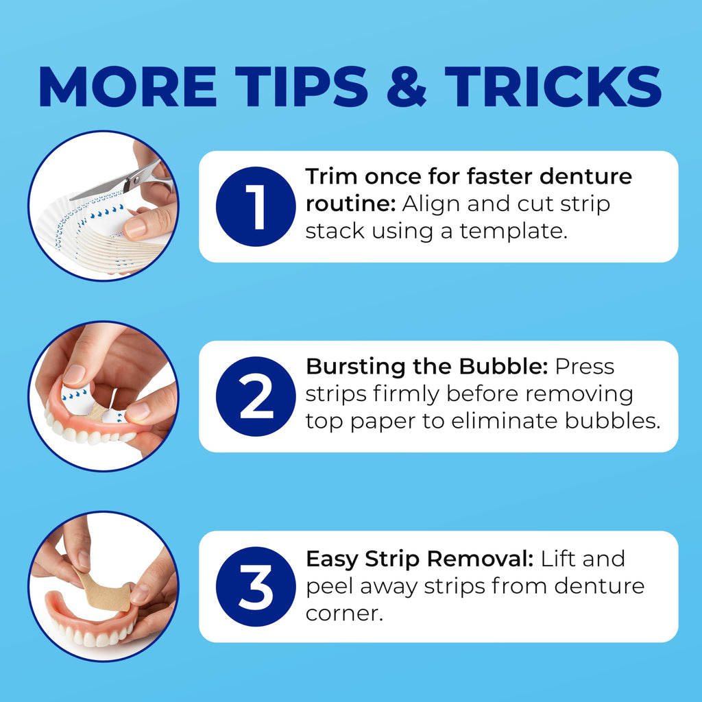 Secure Denture Adhesive Strips – Zinc Free – Waterproof – Comfortable Cushion Fit for Lowers – Extra Firm All-Day-Hold – No Mess – Clean Ingredients – 15 Strips (1 Pack)