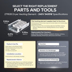 TOPDC【2025 Upgraded】 279838 Dryer Heating Element with Thermostat & Thermal Fuse Kit for Whirlpool Kenmore Maytag Amana Roper Admiral 70/80 Series 110 Model