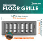 Shoemaker 4x12 Floor Register – Storm Gray Heavy Duty Metal Floor Vent Cover for Home Floors - Premium Forced Air Vent Covers