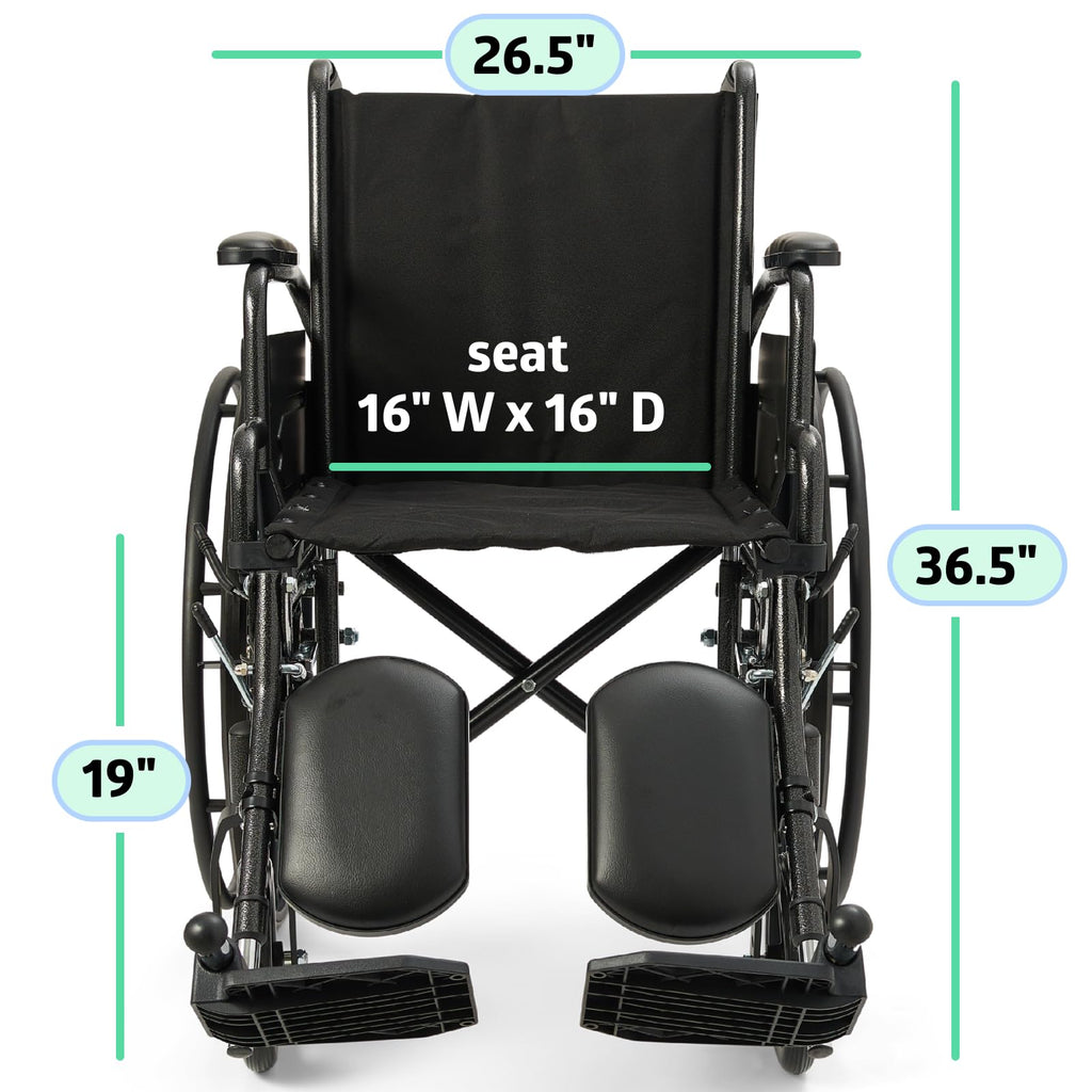 Medline Comfortable Folding Wheelchair with Swing-Back, Desk-Length Arms and Elevating Footrests, 16”W x 16”D Seat