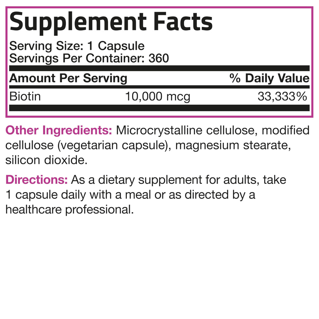 Bronson Ultra Biotin 10,000 Mcg Hair Skin and Nails Supplement, Non-GMO, 360 Vegetarian Capsule