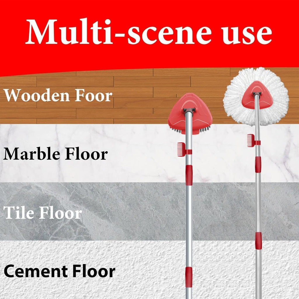 Spin Mop Head Replace Compatible with O Cedar EasyWring 1 Tank, Upgraded Scrub Brush and Base, 2 Microfiber Mop Replacement Head, 1 Handle, Easy to Install Attachments