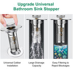 Bathroom Sink Drain Strainer,Universal Pop-Up Sink Stopper Hair Catcher, Anti-Clog Stainless Steel Drain Filter Basket, Removable Sink Drain for Bathroom Sink Stopper (YSilver-2（with Buckle）)