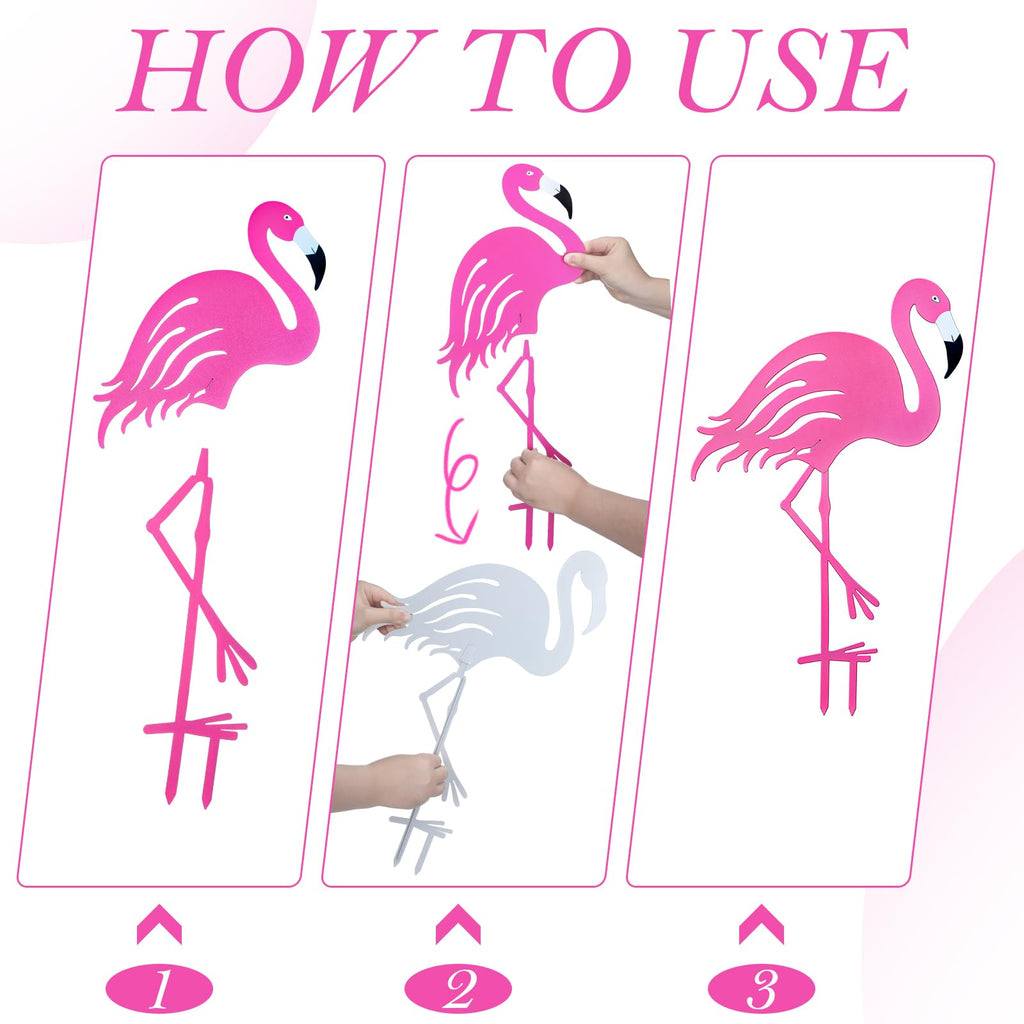 Riakrum 4 Pcs Flamingos Outdoor Yard Decor Pink Metal Flamingos for Yard Garden Large Bird Statue Ornaments for Lawn, Patio Outside Art Decor